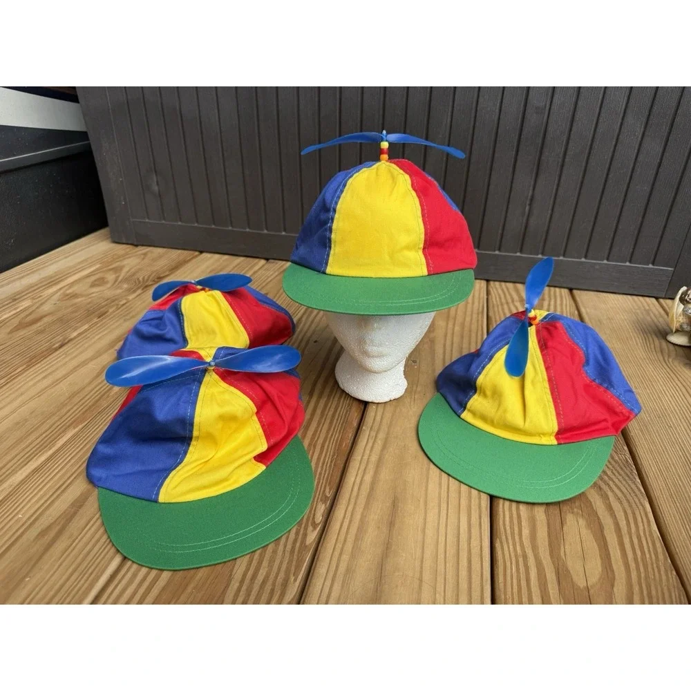 4 Propeller Baseball Clown Costume Hat Ball Cap Multi Colored Adult Size New